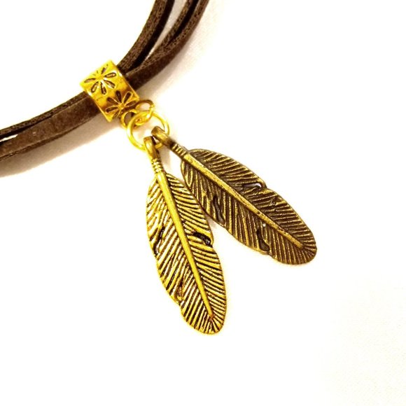 Boho Leather Wrap Bracelet With Feathers - Picture 4 of 5